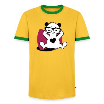 Panda with nerd glasses and heart button while relaxing - Men's Ringer Shirt - yellow/green  - Front - AI Model Female 172 light (172cm) & AI Model Male 178 dark (178cm)