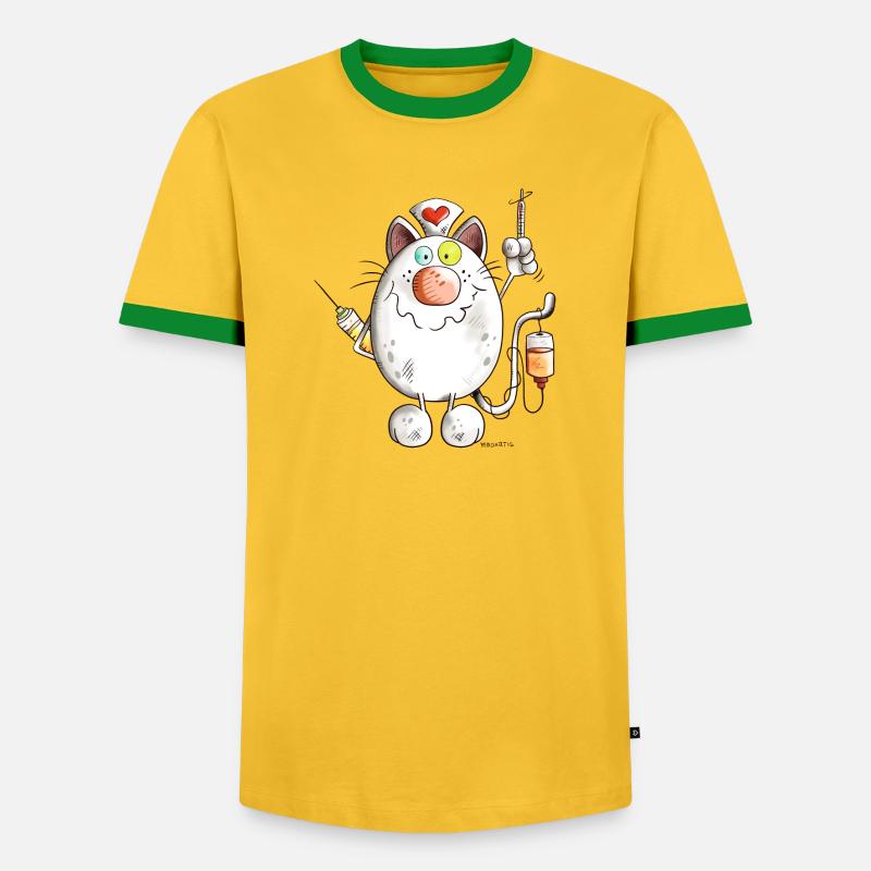 Krankenschwester Katze mit Herz - Comic - Männer Kontrast-T-Shirt - Gelb/Grün 