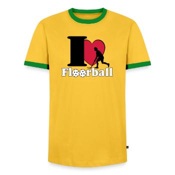 Floorball , Unihockey , Hockey , Fun I love.. - Männer Kontrast-T-Shirt - Gelb/Grün  - Vorne - AI Model Female 172 light (172cm) & AI Model Male 178 dark (178cm)