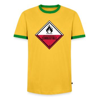 flamme danger inflammable humour ironie pompiers - T-shirt contrasté Homme - jaune/vert  - Devant - AI Model Female 172 light (172cm) & AI Model Male 178 dark (178cm)
