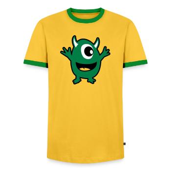 grünes Monster - Männer Kontrast-T-Shirt - Gelb/Grün  - Vorne - AI Model Female 172 light (172cm) & AI Model Male 178 dark (178cm)