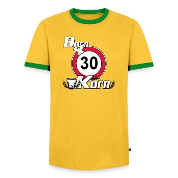 30.Geburtstag , Born for Korn (25) - Männer Kontrast-T-Shirt - Gelb/Grün  - Vorne - AI Model Female 172 light (172cm) & AI Model Male 178 dark (178cm)
