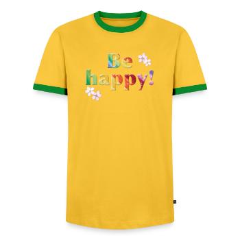 Be happy Rainbow - Sonja Ariel von Staden - Männer Kontrast-T-Shirt - Gelb/Grün  - Vorne - AI Model Female 172 light (172cm) & AI Model Male 178 dark (178cm)