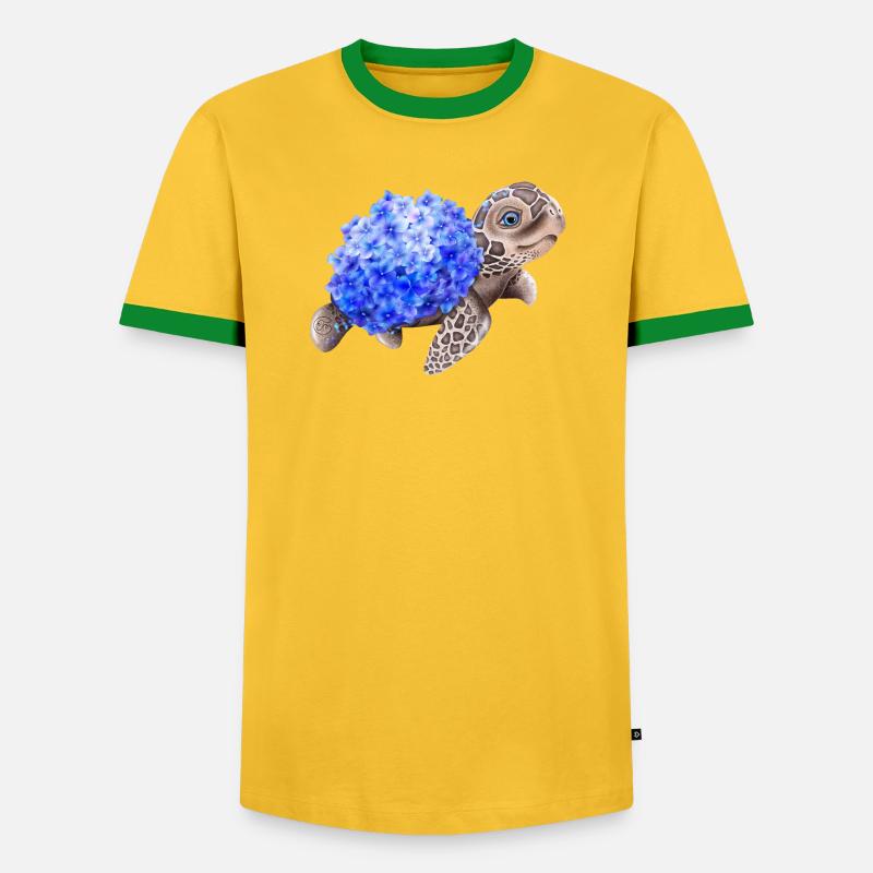 Turtle with Hydrangea - Men's Ringer Shirt - yellow/green 