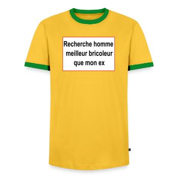 cherche homme - T-shirt contrasté Homme - jaune/vert  - Devant - AI Model Female 172 light (172cm) & AI Model Male 178 dark (178cm)