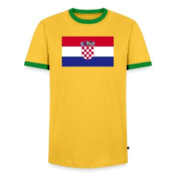 Croatie : Des drapeaux dont on tombe amoureux ! - T-shirt contrasté Homme - jaune/vert  - Devant - AI Model Female 172 light (172cm) & AI Model Male 178 dark (178cm)