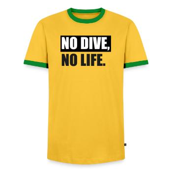 NO DIVE, NO LIFE. - Men's Ringer Shirt - yellow/green  - Front - AI Model Female 172 light (172cm) & AI Model Male 178 dark (178cm)
