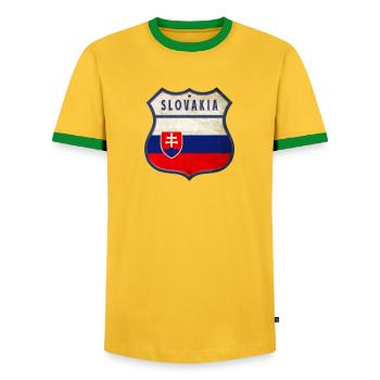 Slowakei Flaggen Wappen Design - Männer Kontrast-T-Shirt - Gelb/Grün  - Vorne - AI Model Female 172 light (172cm) & AI Model Male 178 dark (178cm)