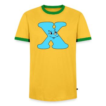 X - T-shirt contrasté Homme - jaune/vert  - Devant - AI Model Female 172 light (172cm) & AI Model Male 178 dark (178cm)