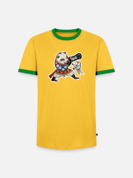 Panda im prachtvollen Robenkampf - Männer Kontrast-T-Shirt - Gelb/Grün 