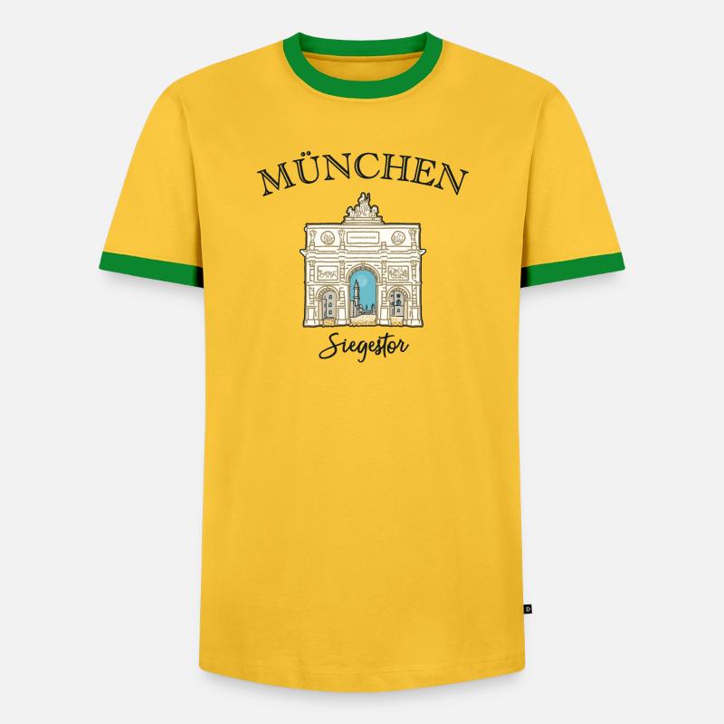 Siegestor München, Friedensmahnmal - Männer Kontrast-T-Shirt - Gelb/Grün 