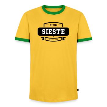 Club Sieste - Humour Détente - T-shirt contrasté Homme - jaune/vert  - Devant - AI Model Female 172 light (172cm) & AI Model Male 178 dark (178cm)