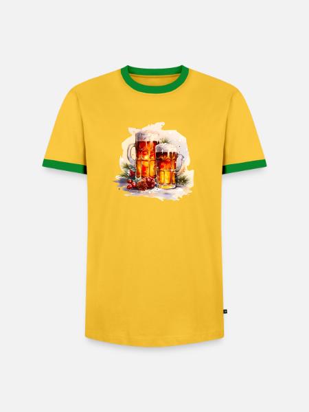 Aquarell Bier im Schnee - Männer Kontrast-T-Shirt - Gelb/Grün