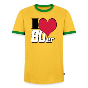 des années 80 Party Retro Fun , Chemise de fête à thème des années 80 (25) - T-shirt contrasté Homme - jaune/vert  - Devant - AI Model Female 172 light (172cm) & AI Model Male 178 dark (178cm)