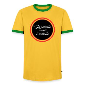 Retirement before arthritis - Men's Ringer Shirt - yellow/green  - Front - AI Model Female 172 light (172cm) & AI Model Male 178 dark (178cm)
