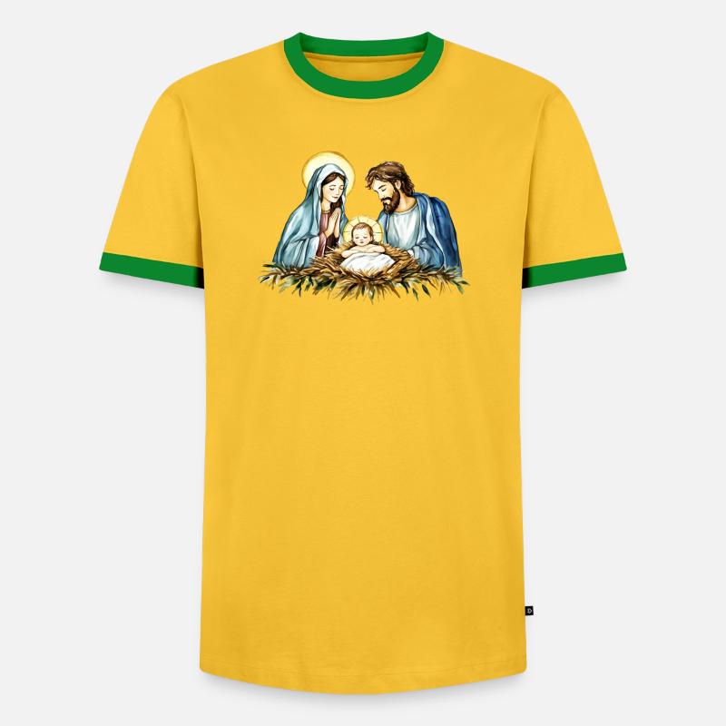 Weihnachtspullover Weihnachten an der Krippe Jesus - Männer Kontrast-T-Shirt - Gelb/Grün