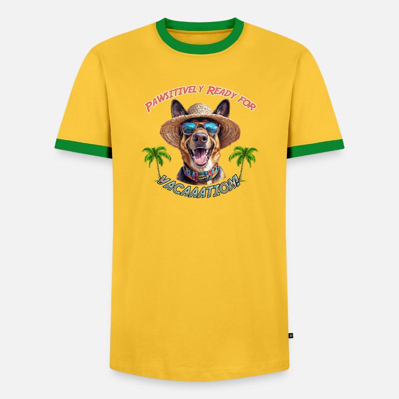 Schäferhund im Sommerlook: Pawsitively Ready - Männer Kontrast-T-Shirt - Gelb/Grün 