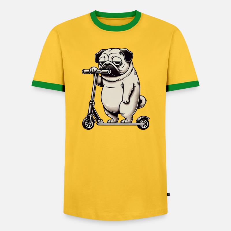 Lustiger Mops Roller Scooter Kickroller Grumpy - Männer Kontrast-T-Shirt - Gelb/Grün