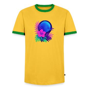 Neon Tropic Moon - Men's Ringer Shirt - yellow/green  - Front - AI Model Female 172 light (172cm) & AI Model Male 178 dark (178cm)