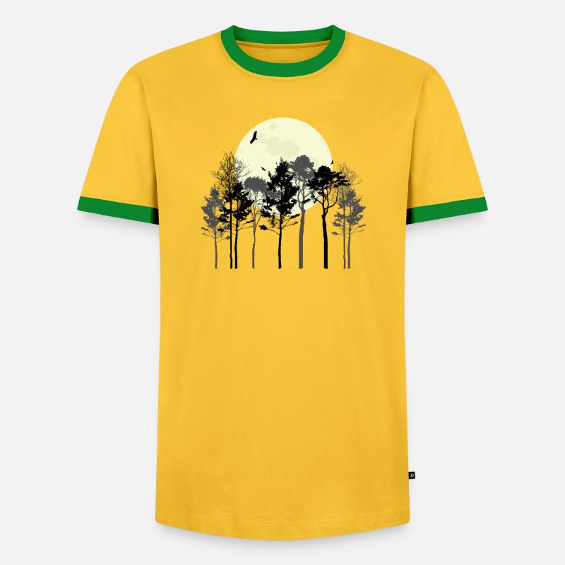 Celestial Forest Silhouette Design - Men's Ringer Shirt - yellow/green