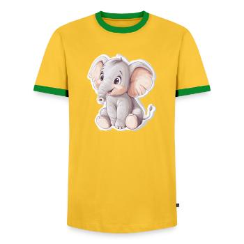 Elephant - Men's Ringer Shirt - yellow/green  - Front - AI Model Female 172 light (172cm) & AI Model Male 178 dark (178cm)