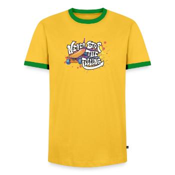 Skateboard Graffiti Motivation Design - Men's Ringer Shirt - yellow/green  - Front - AI Model Female 172 light (172cm) & AI Model Male 178 dark (178cm)