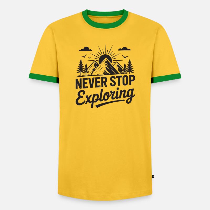 Mountains - Never Stop Exploring - Men's Ringer Shirt - yellow/green 