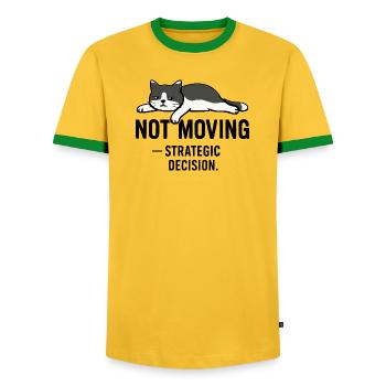 T-shirt Lazy cat – Not moving - T-shirt contrasté Homme - jaune/vert  - Devant - AI Model Female 172 light (172cm) & AI Model Male 178 dark (178cm)