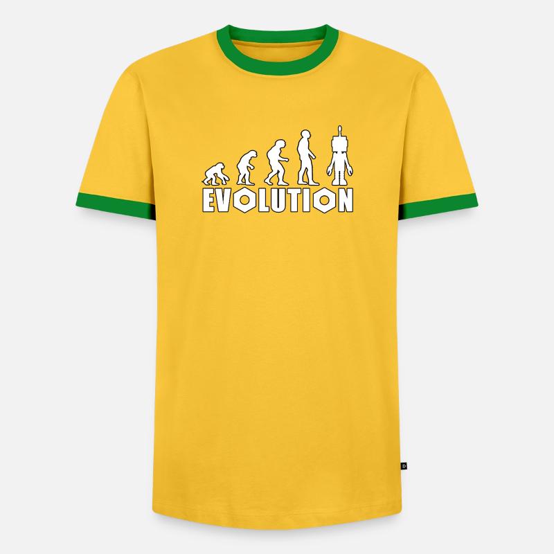 Evolution with robot figure design - Men's Ringer Shirt - yellow/green