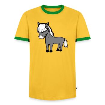 Horse Bob Hair Hairstyle Pony Foal Cute Comic - Men's Ringer Shirt - yellow/green  - Front - AI Model Female 172 light (172cm) & AI Model Male 178 dark (178cm)