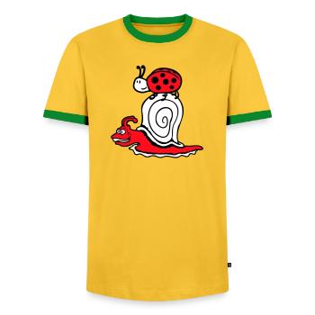 Schnecke 2 Freunde Marienkäfer schnell Team süß - Männer Kontrast-T-Shirt - Gelb/Grün  - Vorne - AI Model Female 172 light (172cm) & AI Model Male 178 dark (178cm)
