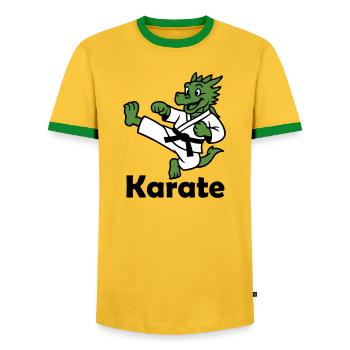 Karate Dragon - Men's Ringer Shirt - yellow/green  - Front - AI Model Female 172 light (172cm) & AI Model Male 178 dark (178cm)