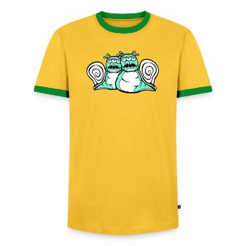 2 escargots monstres extraterrestres Halloween extraterrestres - T-shirt contrasté Homme - jaune/vert  - Devant - AI Model Female 172 light (172cm) & AI Model Male 178 dark (178cm)