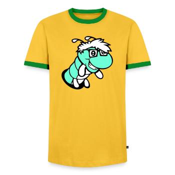nerd caterpillar looks hole geek worm horn-rimmed glasses smart - Men's Ringer Shirt - yellow/green  - Front - AI Model Female 172 light (172cm) & AI Model Male 178 dark (178cm)