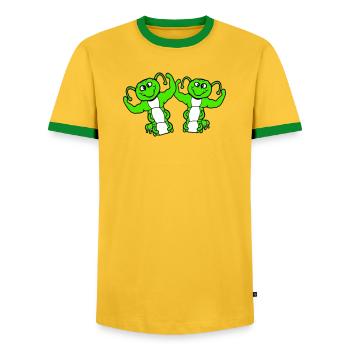 2 caterpillars bodybuilder team muscle building friends cute - Men's Ringer Shirt - yellow/green  - Front - AI Model Female 172 light (172cm) & AI Model Male 178 dark (178cm)