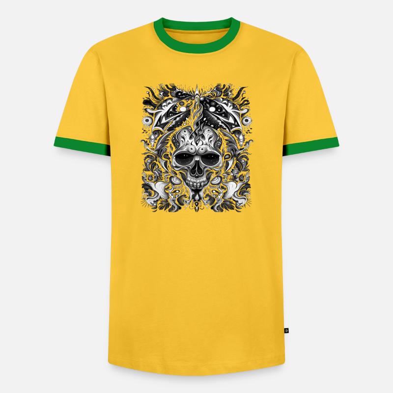 Dunkler Stammesschädel mit mystischen Elementen - Männer Kontrast-T-Shirt - Gelb/Grün 