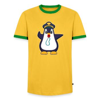 Pinguin Polizist Trillerpfeife Polizei - Männer Kontrast-T-Shirt - Gelb/Grün  - Vorne - AI Model Female 172 light (172cm) & AI Model Male 178 dark (178cm)