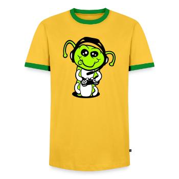 Gamer Caterpillar Nerd Gaming Controller Console Game - Men's Ringer Shirt - yellow/green  - Front - AI Model Female 172 light (172cm) & AI Model Male 178 dark (178cm)