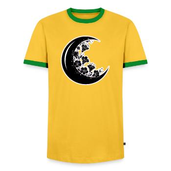 Floral Moon Phase Illustration - Men's Ringer Shirt - yellow/green  - Front - AI Model Female 172 light (172cm) & AI Model Male 178 dark (178cm)
