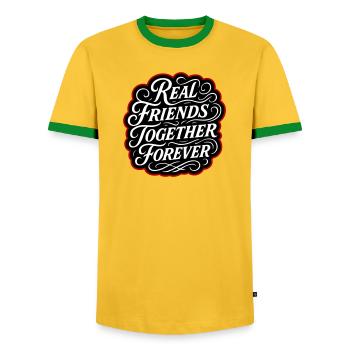 Real friends forever - Men's Ringer Shirt - yellow/green  - Front - AI Model Female 172 light (172cm) & AI Model Male 178 dark (178cm)