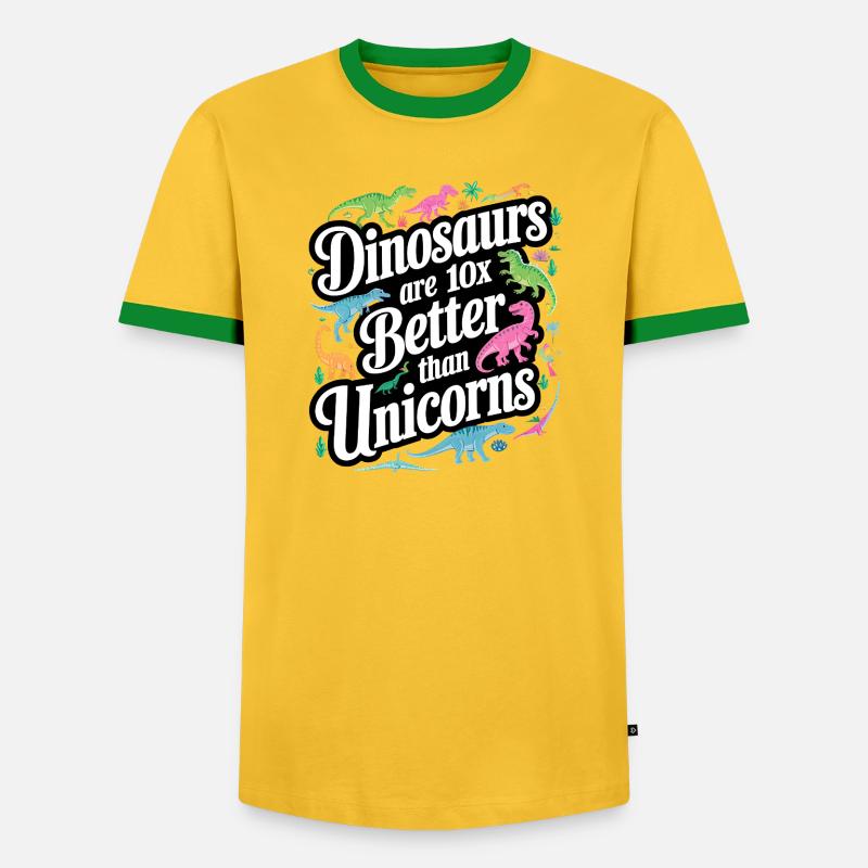 Dinosaurier überstrahlen Einhörner hell - Männer Kontrast-T-Shirt - Gelb/Grün 