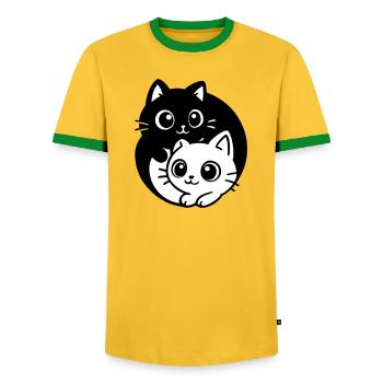 Ying Yang Kawaii Cats Icon - Men's Ringer Shirt - yellow/green  - Front - AI Model Female 172 light (172cm) & AI Model Male 178 dark (178cm)