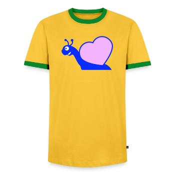 Snail Heart Snail Shell Cute Love Romantic - Men's Ringer Shirt - yellow/green  - Front - AI Model Female 172 light (172cm) & AI Model Male 178 dark (178cm)