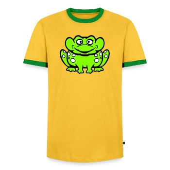 Frosch Kröte lacht lustig albern frech sitzt Comic - Männer Kontrast-T-Shirt - Gelb/Grün  - Vorne - AI Model Female 172 light (172cm) & AI Model Male 178 dark (178cm)