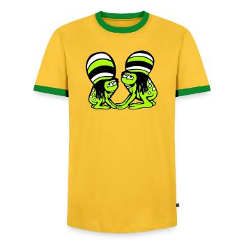 2 Frogs Reggae Music Rasta Hair Hat Jamaica - Men's Ringer Shirt - yellow/green  - Front - AI Model Female 172 light (172cm) & AI Model Male 178 dark (178cm)