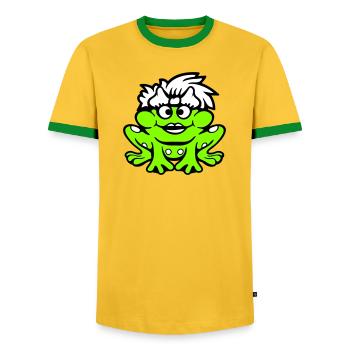 Frosch Frau Hübsch Kröte Lustig Weiblich Mädchen - Männer Kontrast-T-Shirt - Gelb/Grün  - Vorne - AI Model Female 172 light (172cm) & AI Model Male 178 dark (178cm)