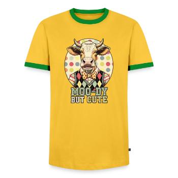 Moo-Dy mais vache mignonne - T-shirt contrasté Homme - jaune/vert  - Devant - AI Model Female 172 light (172cm) & AI Model Male 178 dark (178cm)
