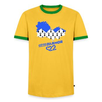 Cotes d'Armor 22  - T-shirt contrasté Homme - jaune/vert  - Devant - AI Model Female 172 light (172cm) & AI Model Male 178 dark (178cm)