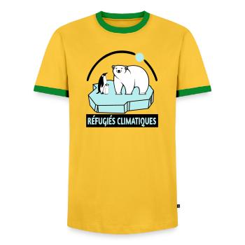 Réfugiés climatiques - T-shirt contrasté Homme - jaune/vert  - Devant - AI Model Female 172 light (172cm) & AI Model Male 178 dark (178cm)