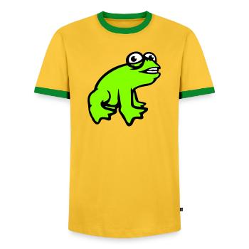 Frog grins cool funny comic crazy toad - Men's Ringer Shirt - yellow/green  - Front - AI Model Female 172 light (172cm) & AI Model Male 178 dark (178cm)